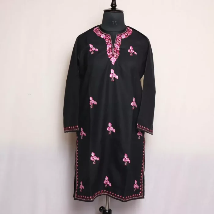 Black Paper Sozni Cotton Kurta with Kashmiri Sozni Handwork - Image 2