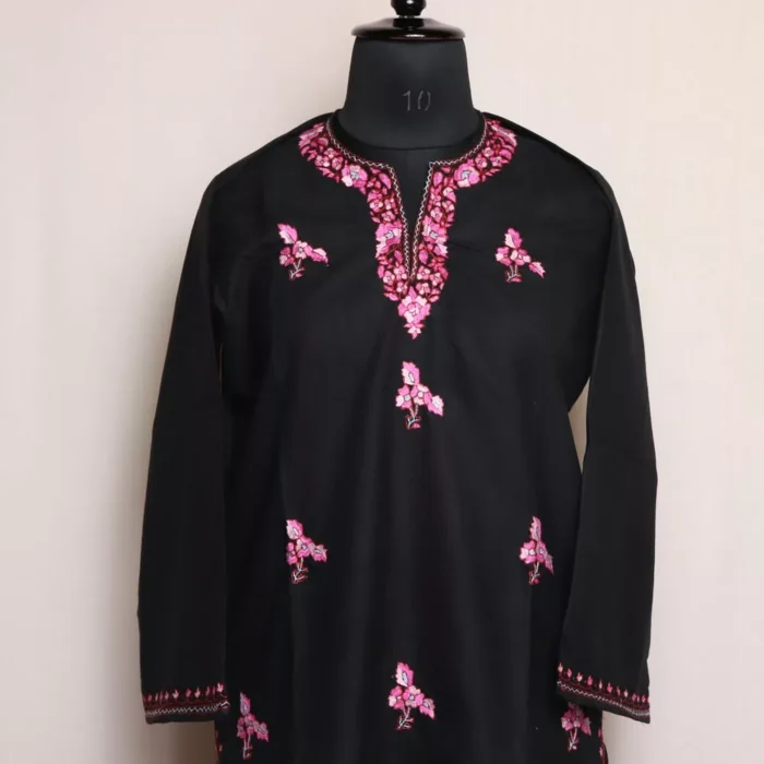 Black Paper Sozni Cotton Kurta with Kashmiri Sozni Handwork - Image 3