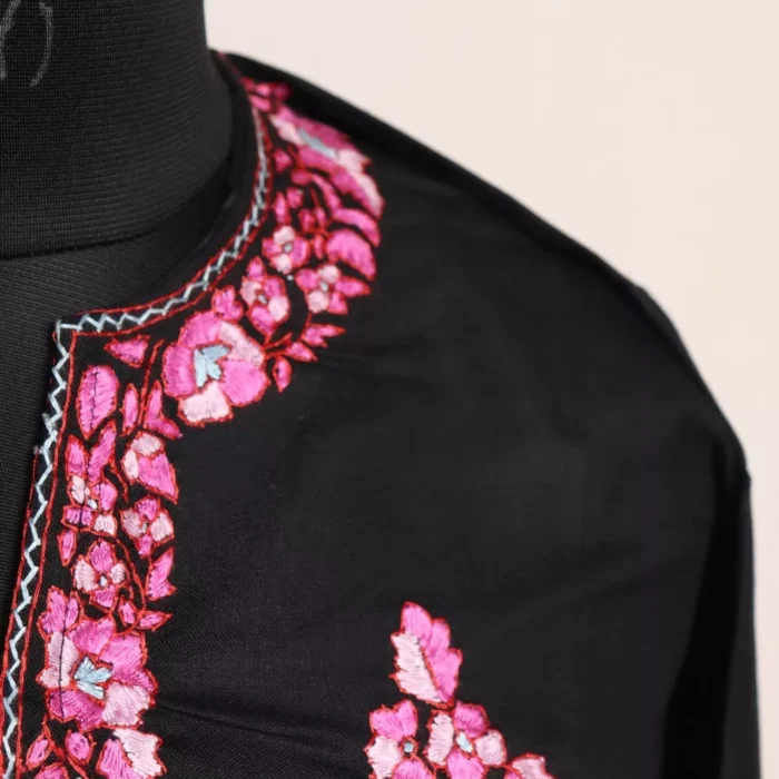 Black Paper Sozni Cotton Kurta with Kashmiri Sozni Handwork - Image 4