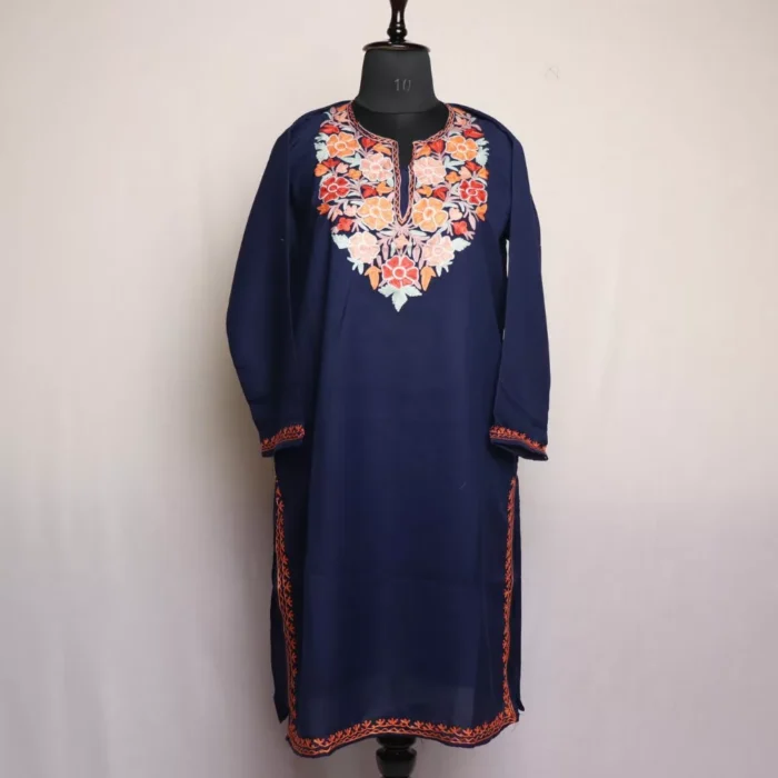 Dark Blue  Summer Cool Cotton Kurta with Aari Embroidery