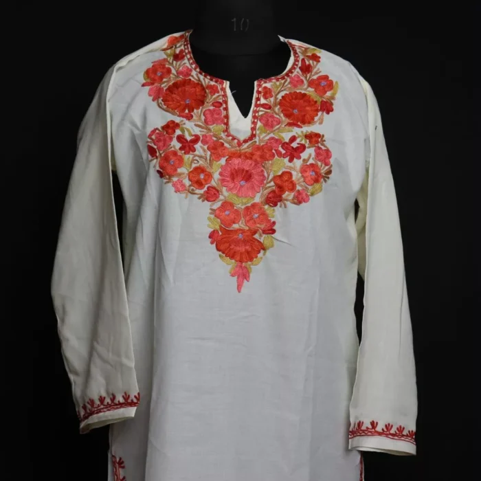 Gaash White Summer Cool Cotton Kurta with Aari Embroidery - Image 2