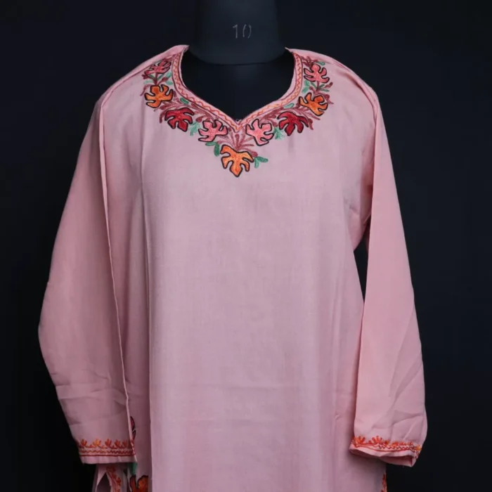 Harud Pink Short Ruby Cotton Kurta with Aari Embroidery - Image 2