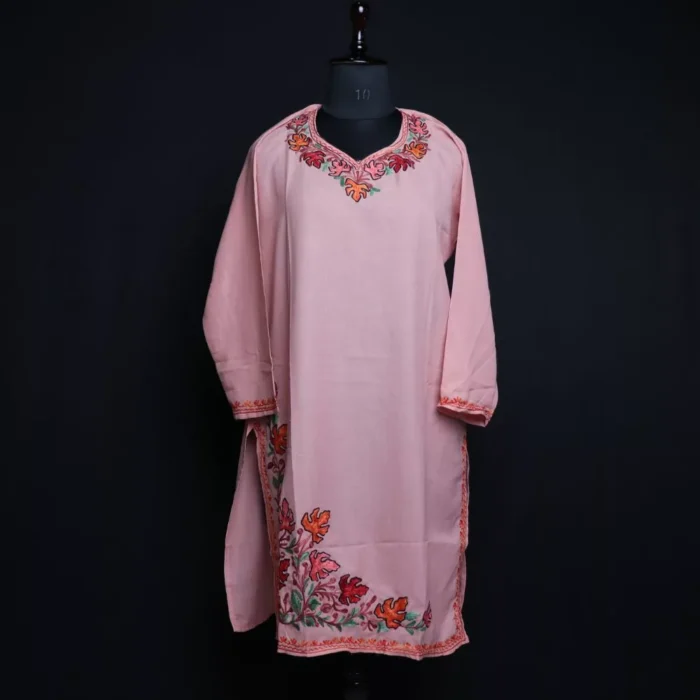 Harud Pink Short Ruby Cotton Kurta with Aari Embroidery