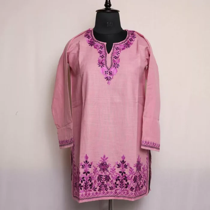 Lavender Short Ruby Cotton Kurta with Aari Embroidery