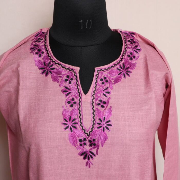 Lavender Short Ruby Cotton Kurta with Aari Embroidery - Image 2