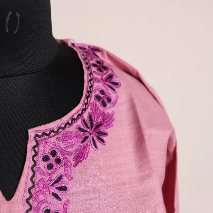 Lavender Short Ruby Cotton Kurta with Aari Embroidery - Image 3