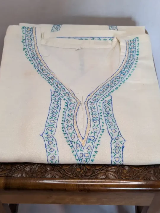 Shaheen White Sozni Handwork Cotton Kurta