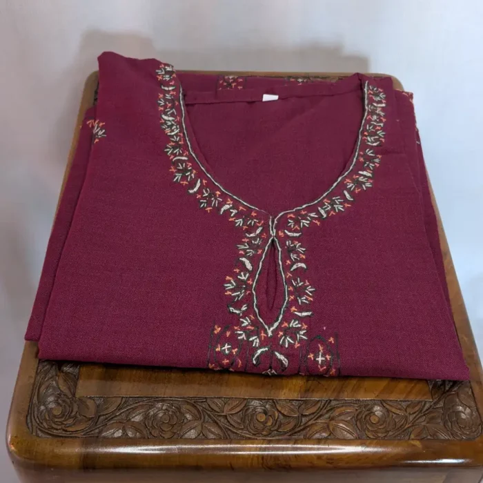 Wine Kashmiri Sozni Handwork Cotton Kurta