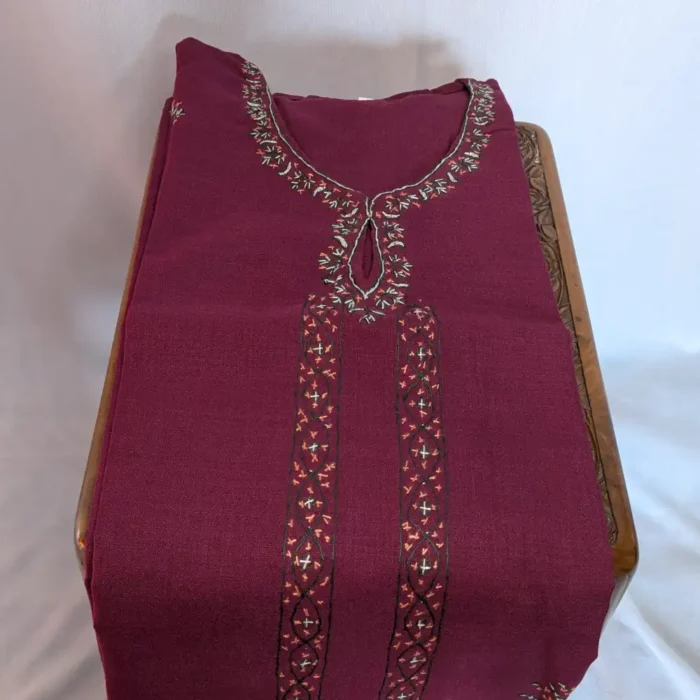 Wine Kashmiri Sozni Handwork Cotton Kurta - Image 3