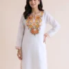 Hamdani White Summer Cool Cotton Kurta with Aari Embroidery