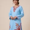 Kashmiri Kurti - Sky Blue Short Ruby Cotton with Aari Embroidery
