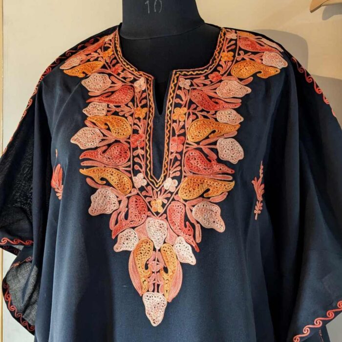 Black Ahana Kashmiri Kaftan Set with Aari Embroidery - Image 2