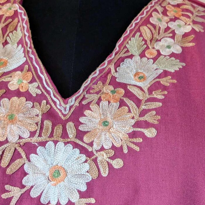 Pink Ahana Kashmiri Kaftan Set with Aari Embroidery - Image 3