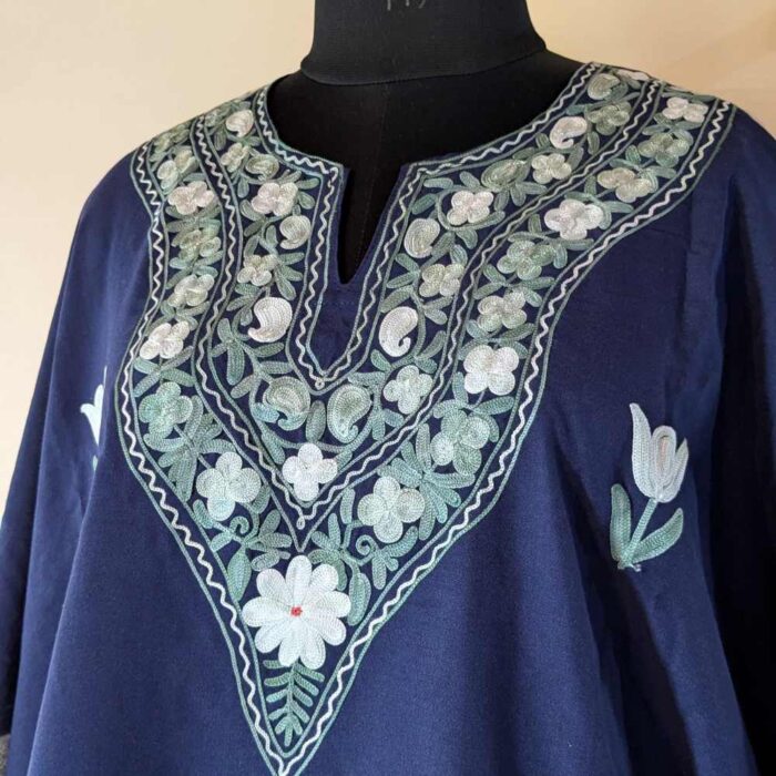 Blue Ahana Kashmiri Kaftan Set with Aari Embroidery - Image 2