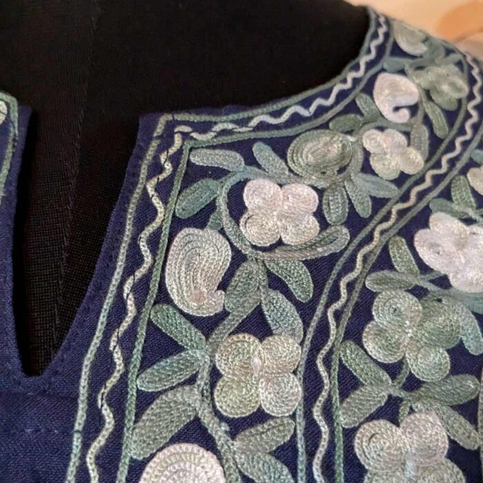Blue Ahana Kashmiri Kaftan Set with Aari Embroidery - Image 3