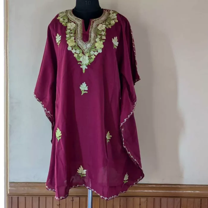 Magenta Pink Ahana Kashmiri Kaftan Set with Aari Embroidery - Image 2