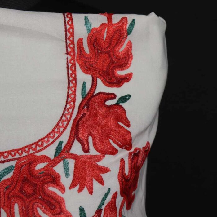 White Red Gousia 2PC Chinari All over Kashmiri Aari Embroidery Cotton Suit - Image 3