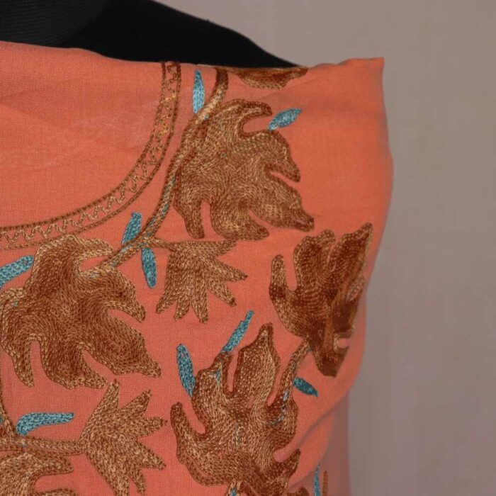 Peach Gousia 2PC Chinari All over Kashmiri Aari Embroidery Cotton Suit - Image 3