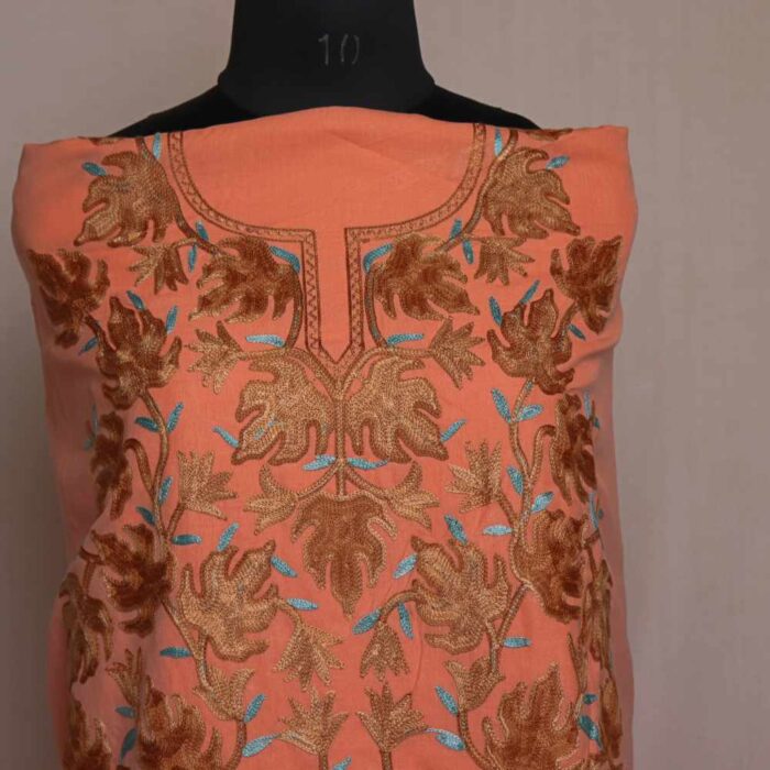 Peach Gousia 2PC Chinari All over Kashmiri Aari Embroidery Cotton Suit - Image 2