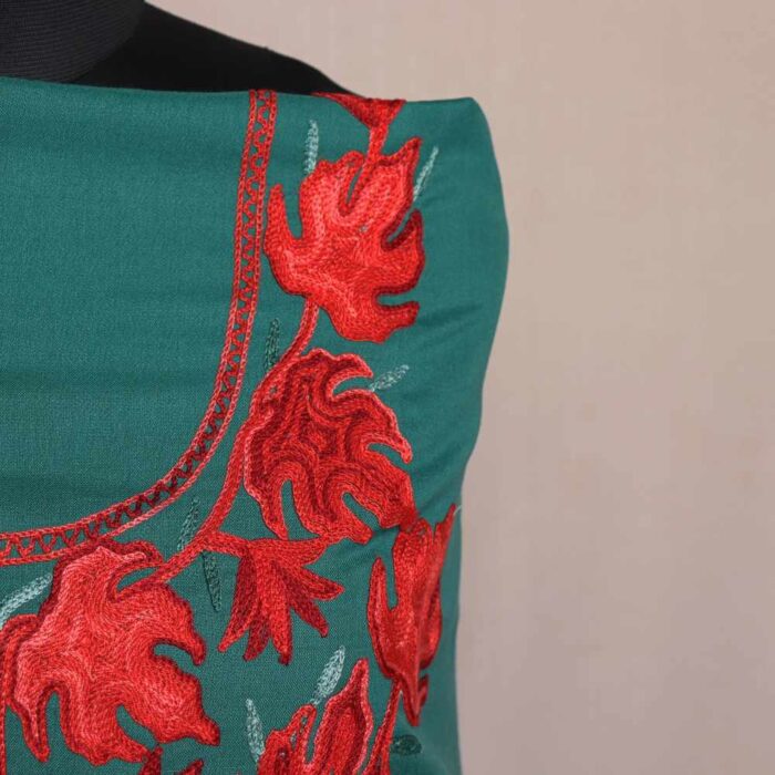 Bottle Green Gousia 2PC Chinari All over Kashmiri Aari Embroidery Cotton Suit - Image 3