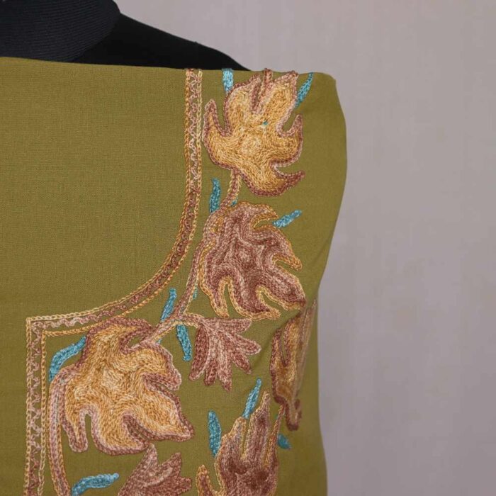 Mehndi Green Gousia 2PC Chinari All over Kashmiri Aari Embroidery Cotton Suit - Image 3
