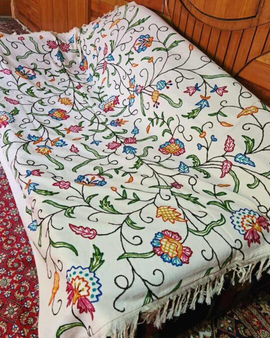 Nukhta Blue Sofa Throw or Cover with Hand Crewel Embroidery | Single Bedsheet