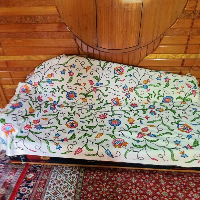 Pink Nukhta Sofa Throw or Cover with Hand Crewel Embroidery | Single Bedsheet - Image 2