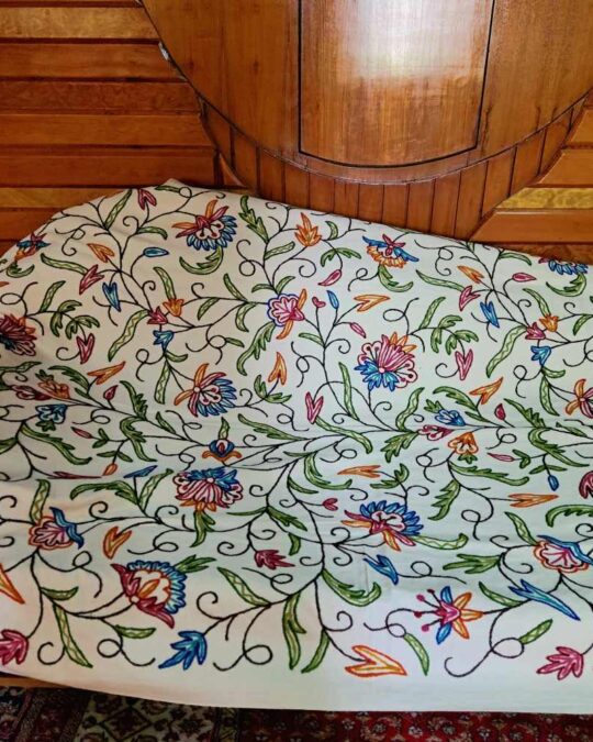Sabz Boulevard Sofa Throw or Cover with Hand Crewel Embroidery | Single Bedsheet