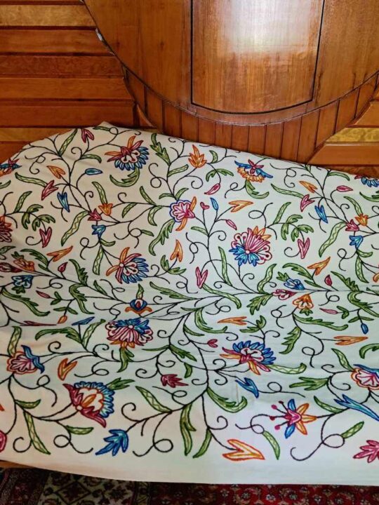 Sabz Boulevard Sofa Throw or Cover with Hand Crewel Embroidery | Single Bedsheet