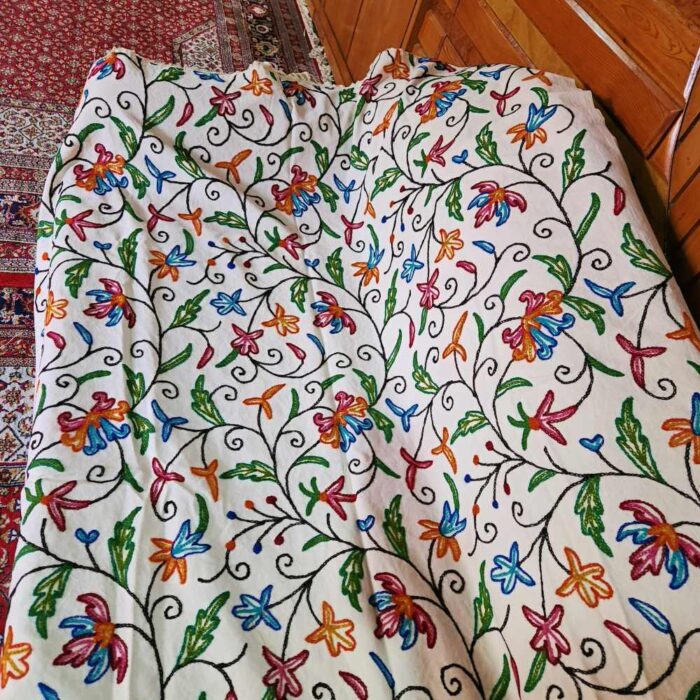 Asma Leafy Sofa Throw or Cover with Hand Crewel Embroidery | Single Bedsheet - Image 3