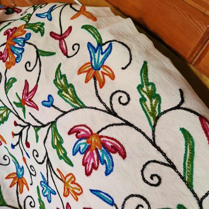 Asma Leafy Sofa Throw or Cover with Hand Crewel Embroidery | Single Bedsheet - Image 4