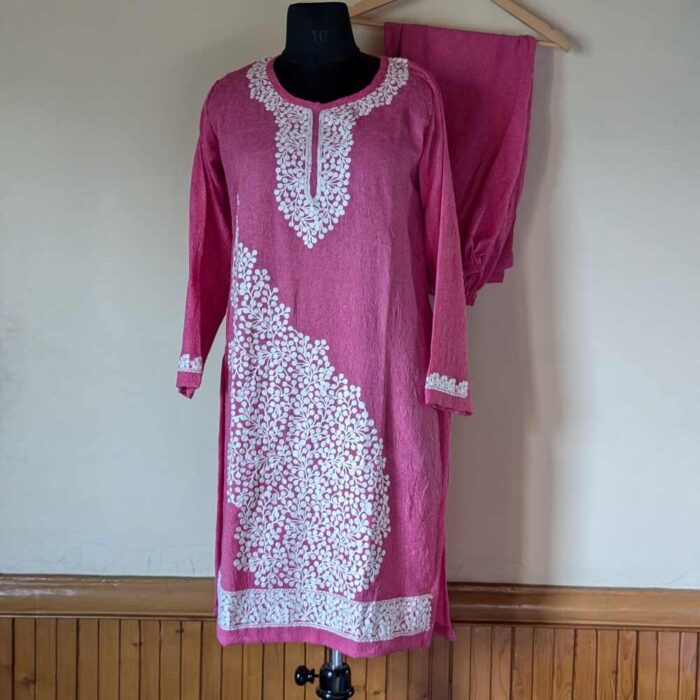 Barbara Pink Crush Cotton Kashmiri Coord Set | Kurta Set