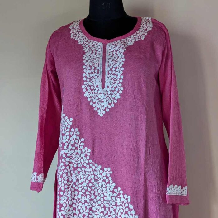 Barbara Pink Crush Cotton Kashmiri Coord Set | Kurta Set - Image 2