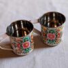 Kashmiri Enamelware Cups White Base Hand Painted Set of 2 - Stainless Steel