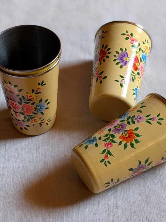 Set of 4 Kashmiri Enamelware Glasses Hand Painted - Stainless Steel