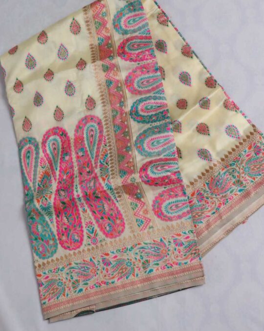 Creamy Creamy Gulabi Badami Salma Kani with Zari Saree
