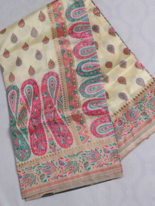 Creamy Creamy Gulabi Badami Salma Kani with Zari Saree