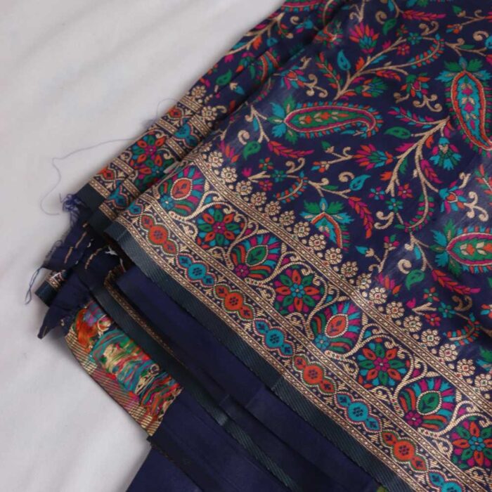 Blue Lokut Salma Badami Kani with Zari Saree - Image 3