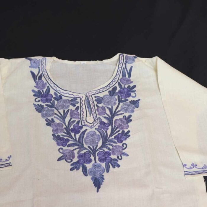 White Noor Blue Kashmiri Embroidery Girl Summer Kurta With Trousers (4-5 Y) - Image 3