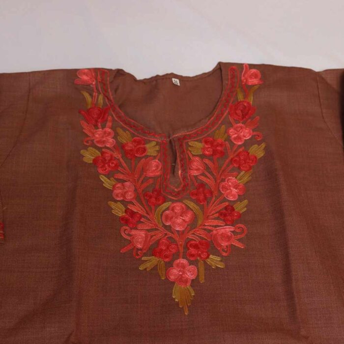 Brown Iqra Kashmiri Embroidery Girl Summer Kurti With Trousers (6-7 y) - Image 3