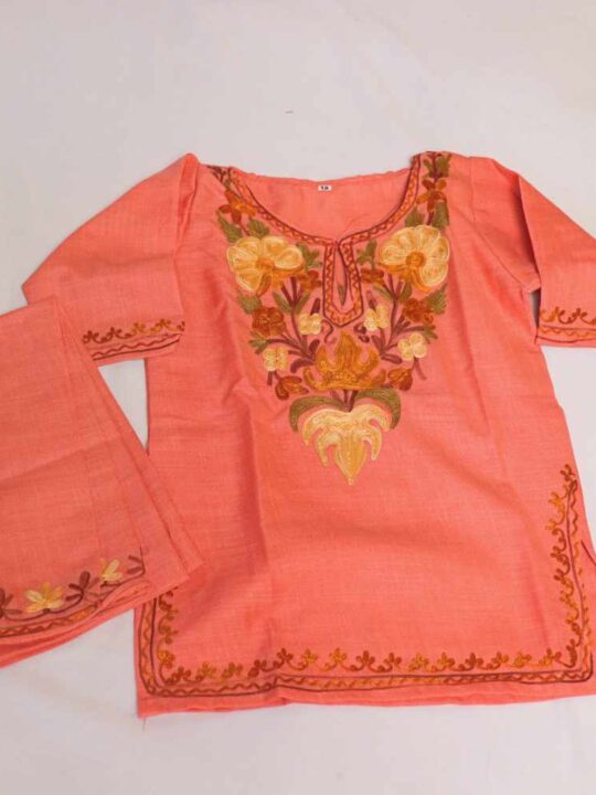 Peach Arsal Kashmiri Embroidery Girl Summer Kurta With Trousers  (1-2 y)