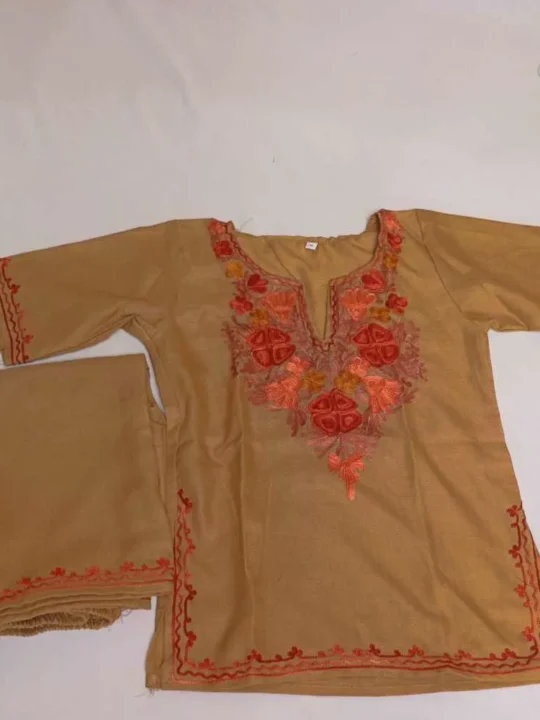 Light brown Abshar Kashmiri Embroidery Girl Summer Kurta With Trousers (2-3 y)