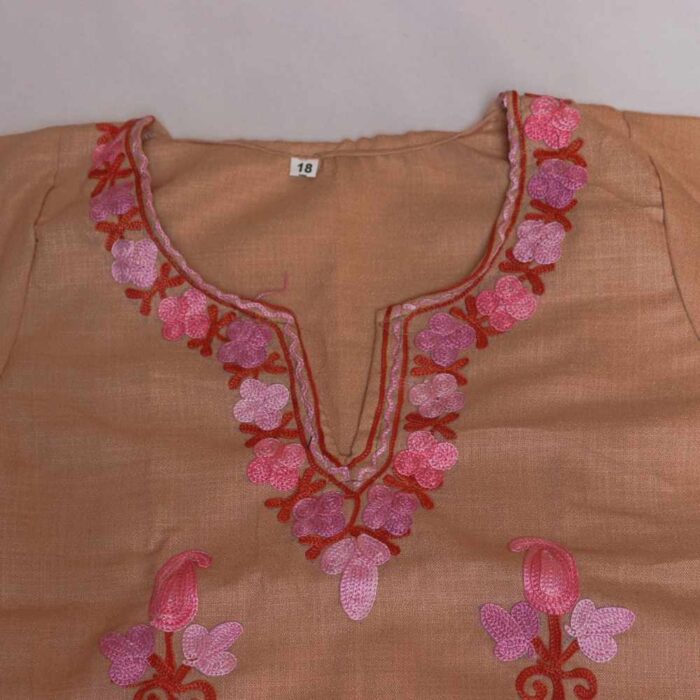 Beige Pink Badami Booti Ayat Kashmiri Embroidery Girl Summer Kurta With Trousers (1-2y) - Image 3