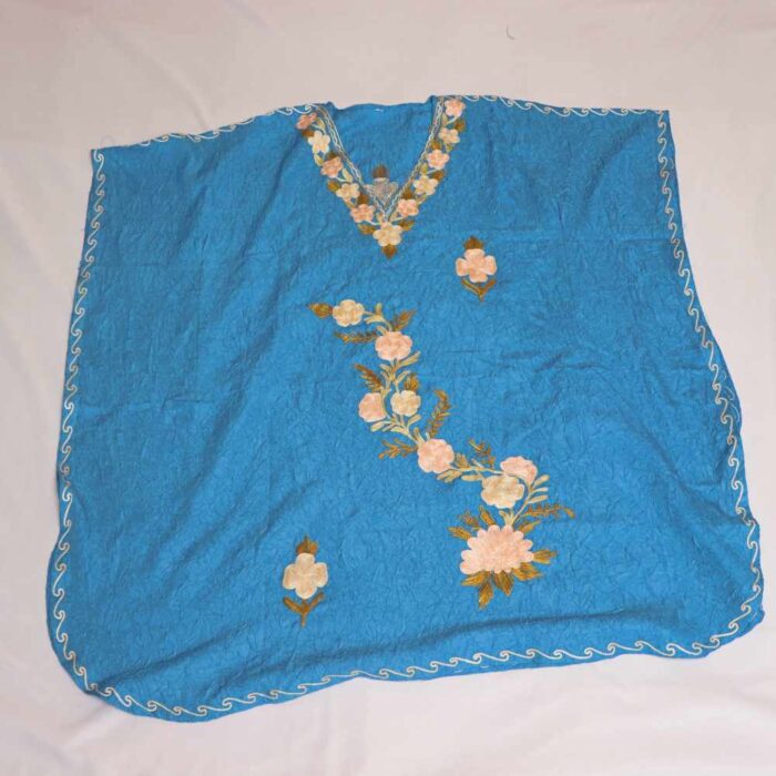 Blue Kashmiri Embroidery Girls/Kids Summer Crush Cotton Kaftan (8-9 y)