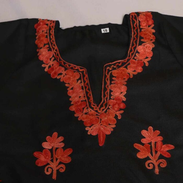 Black Booti Ayat Kashmiri Embroidery Girl Summer Kurti With Trousers (1-2y) - Image 3