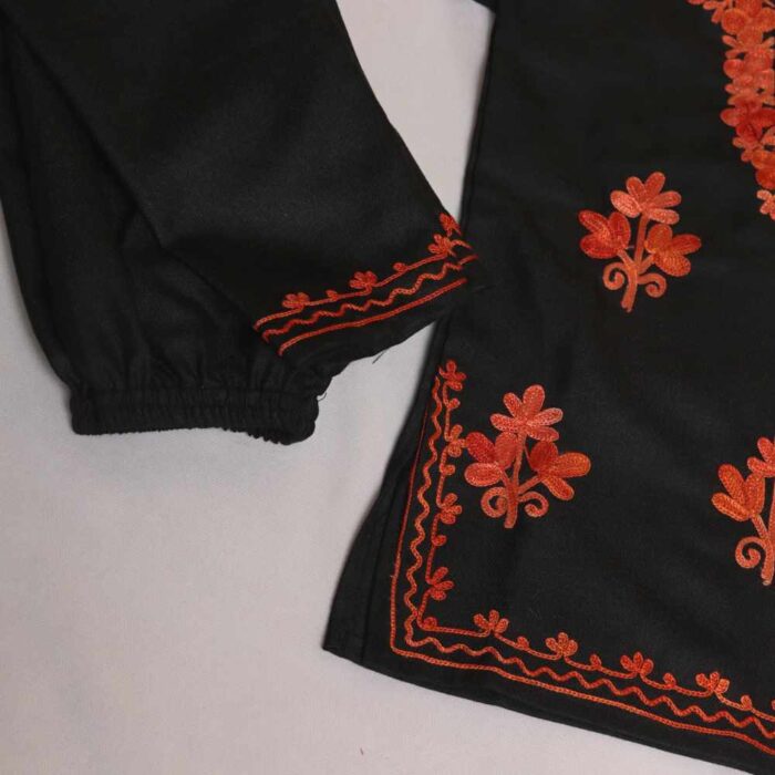 Black Booti Ayat Kashmiri Embroidery Girl Summer Kurti With Trousers (1-2y) - Image 2
