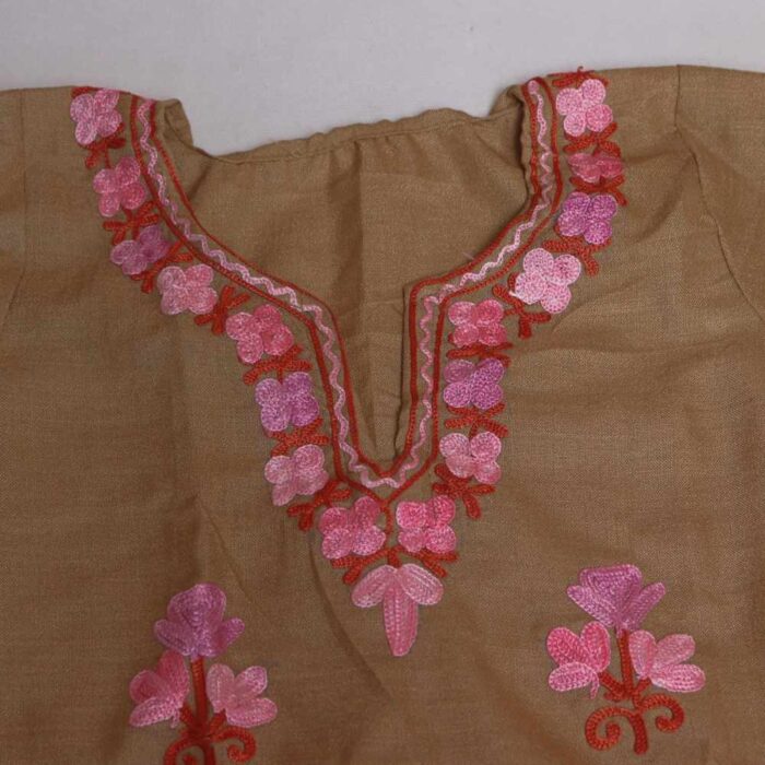 Light Brown Ayat Kashmiri Embroidery Girl Summer Kurta With Trousers (1-2y) - Image 3