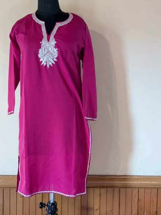 Pink Amana Kashmiri Kurti With Silver Tilla Embroidery