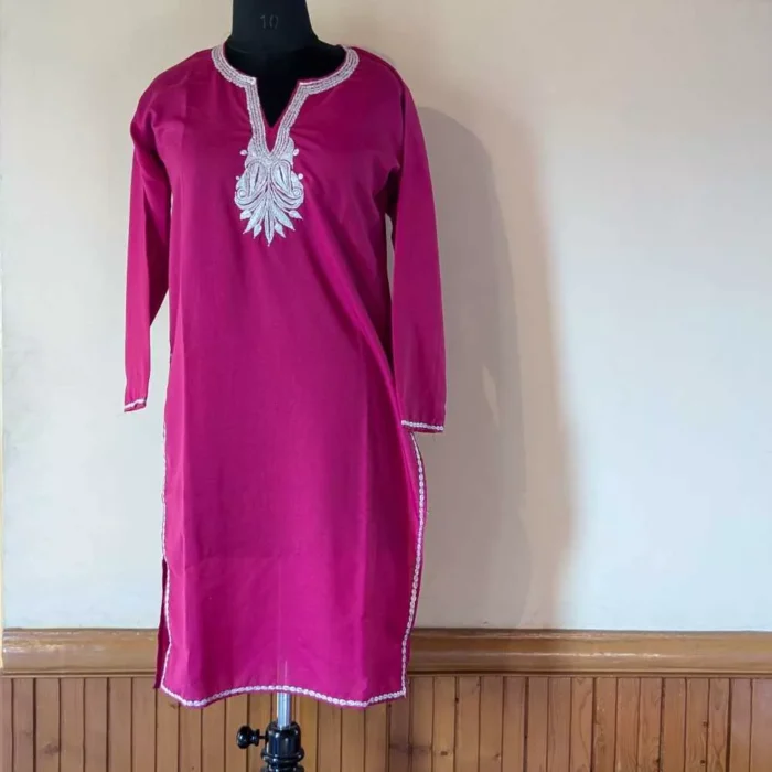 Pink Amana Kashmiri Kurti With Silver Tilla Embroidery