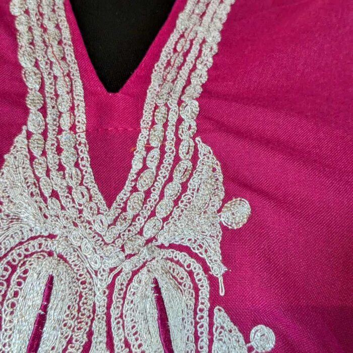 Pink Amana Kashmiri Kurti With Silver Tilla Embroidery - Image 3